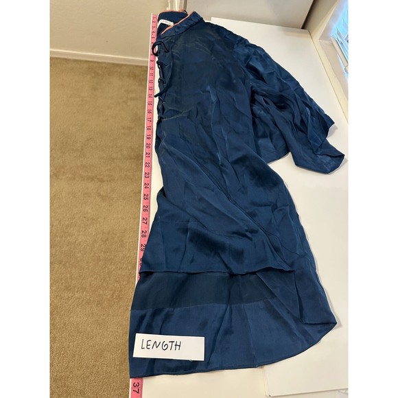 Flannel Womans Silk Tunic Size L 3/4 Sleeve Blue Lagenlook‎ Asian Boho Hippie - Picture 12 of 16